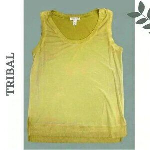 Tribal High Low Tank Top w/Special Wash Effect Pear 53580-4923-2173 Green